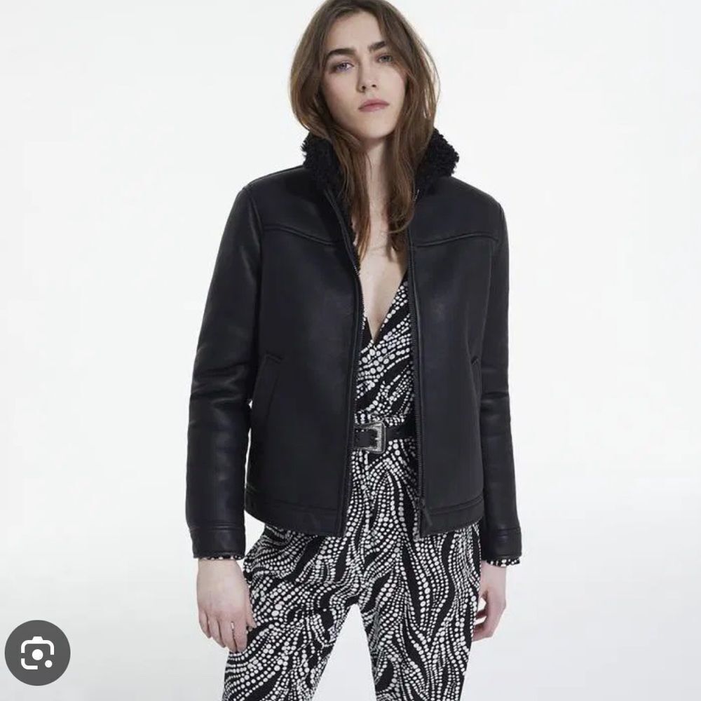 $575 The Kooples Faux Leather Shearling  Coat Jacket NWT XS
